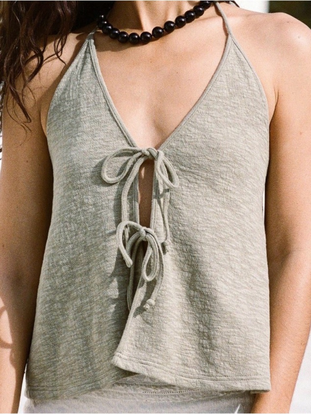 By Together Taupe Knit Tank Top bow tie front
